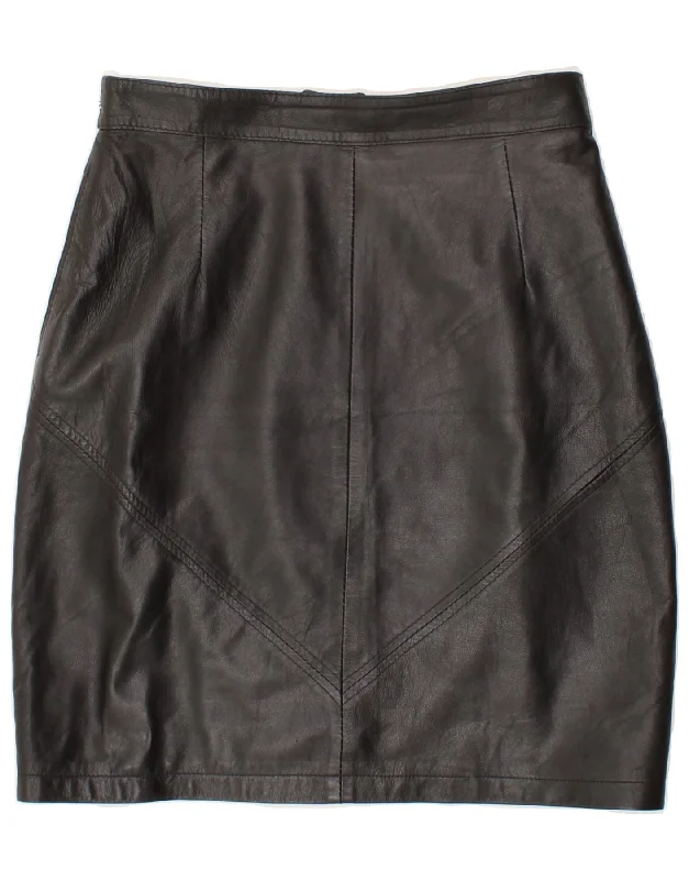 VINTAGE Womens Leather Skirt IT 44 Medium W28  Black Leather cotton skirt soft