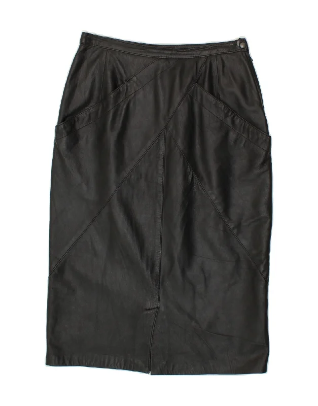 VINTAGE Womens Leather Skirt IT 46 Large W30 Black linen skirt natural
