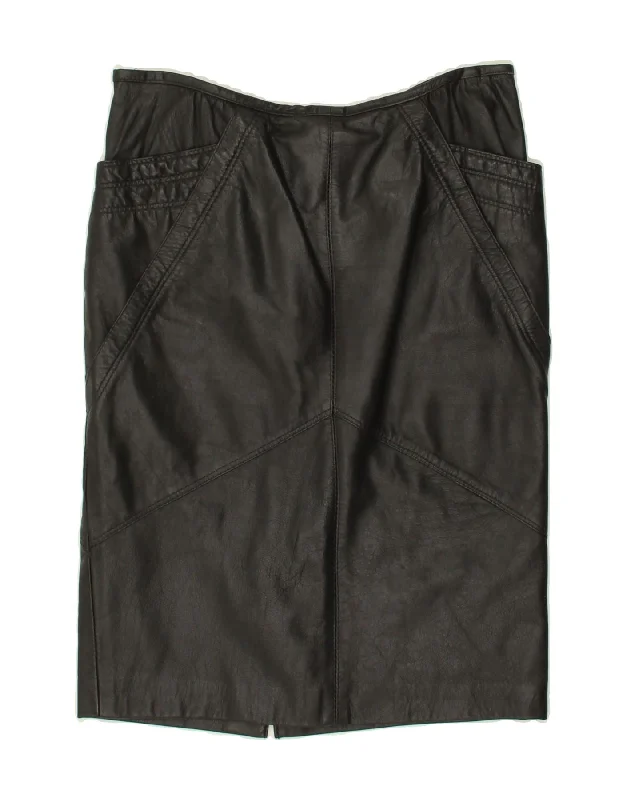 VINTAGE Womens Leather Skirt IT 46 Large W32 Black Leather lace skirt intricate