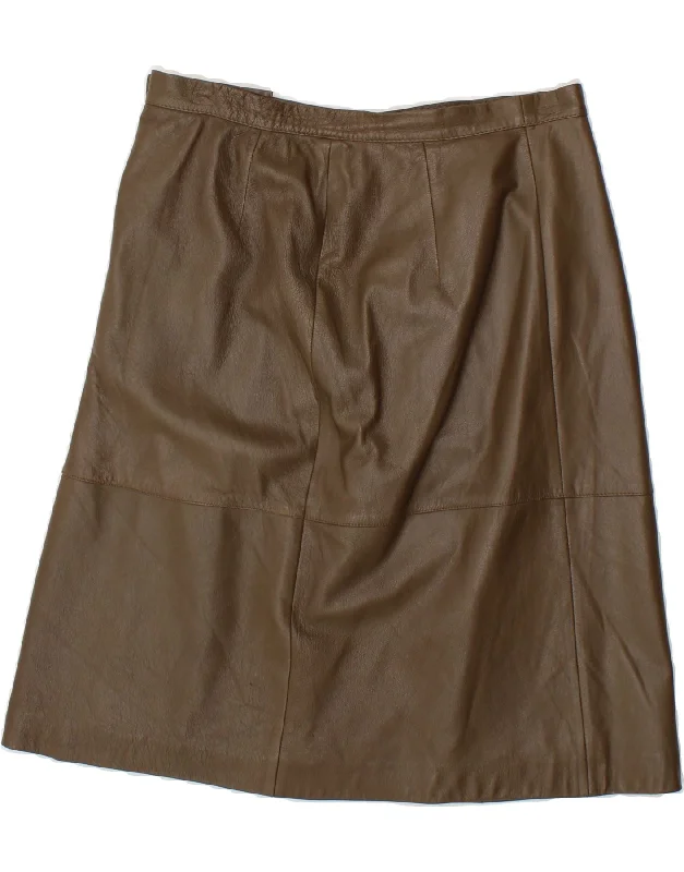 VINTAGE Womens Leather Skirt IT 46 Large W32 Brown lace skirt intricate