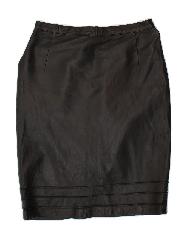 VINTAGE Womens Leather Skirt W22 2XS Black maxi skirt elegant