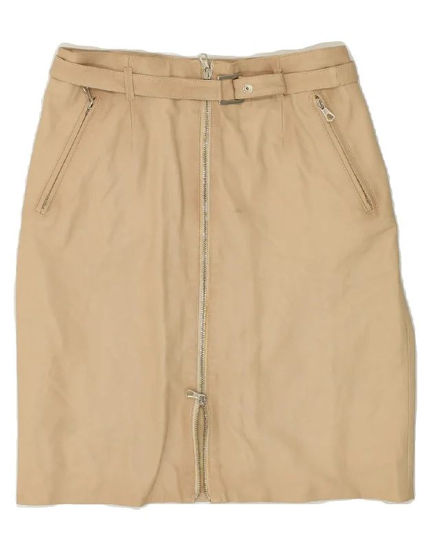 VINTAGE Womens Leather Skirt W30 Medium Beige Leather button skirt front