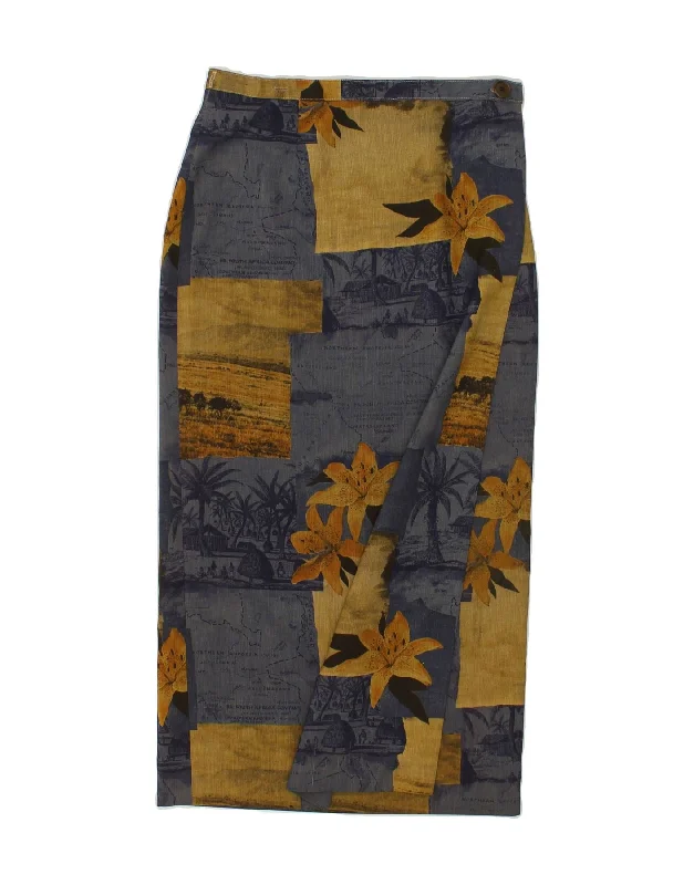 VINTAGE Womens Maxi Skirt W30 Medium Navy Blue Floral pencil skirt chic