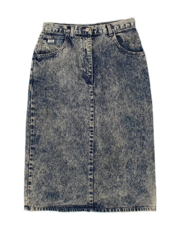 VINTAGE Womens Midi Denim Skirt IT 42 Medium W30 Blue Tie Dye Cotton linen skirt light VINTAGE Womens Midi Denim Skirt IT 42 Medium W30 Blue Tie Dye Cotton linen skirt light