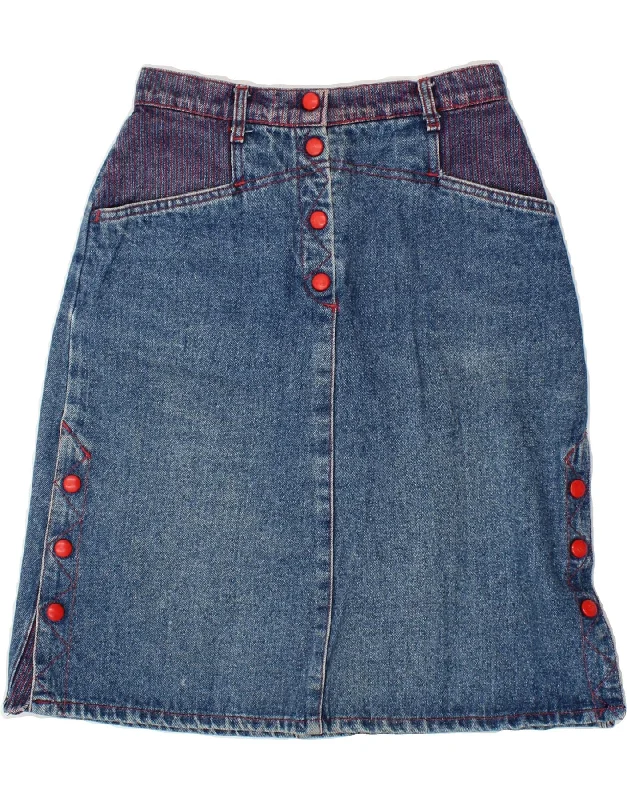 VINTAGE Womens Midi Denim Skirt IT42 Medium W28 Blue Striped Cotton tulle skirt dreamy VINTAGE Womens Midi Denim Skirt IT42 Medium W28 Blue Striped Cotton tulle skirt dreamy