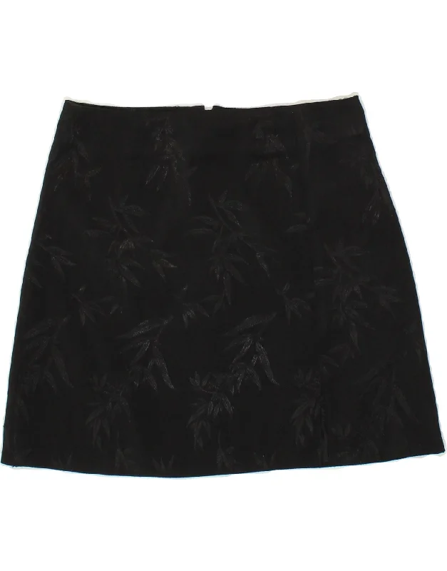 VINTAGE Womens Mini Skirt IT 40 Small W26 Black Floral Polyester wool skirt breathable