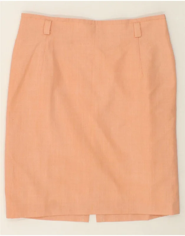 VINTAGE Womens Pencil Skirt IT 44 Medium W32  Orange Acetate asymmetrical skirt cut