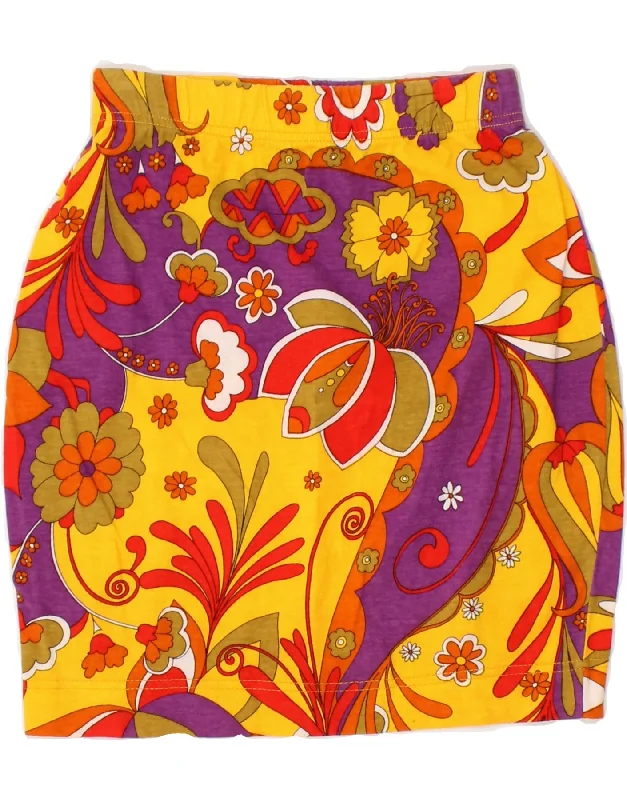 VINTAGE Womens Pencil Skirt UK 10 Small W26 Multicoloured Floral Cotton lace skirt delicate