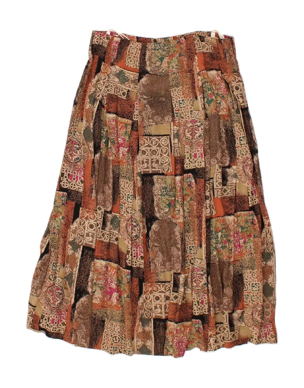 VINTAGE Womens Pleated A-Line Skirt EU 38 Medium W30 Brown Patchwork silk skirt lustrous VINTAGE Womens Pleated A-Line Skirt EU 38 Medium W30 Brown Patchwork silk skirt lustrous