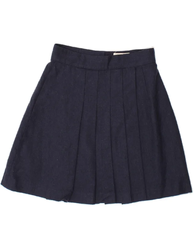 VINTAGE Womens Pleated A-Line Skirt IT 40 Small W24 Navy Blue Wool denim skirt trendy VINTAGE Womens Pleated A-Line Skirt IT 40 Small W24 Navy Blue Wool denim skirt trendy