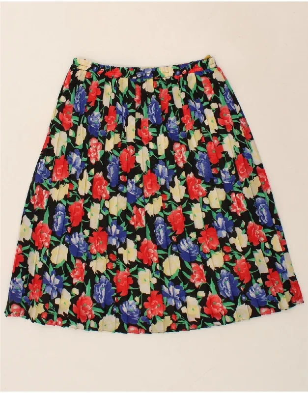 VINTAGE Womens Pleated A-Line Skirt IT 42 Medium W28 Black Floral silk skirt lustrous VINTAGE Womens Pleated A-Line Skirt IT 42 Medium W28 Black Floral silk skirt lustrous