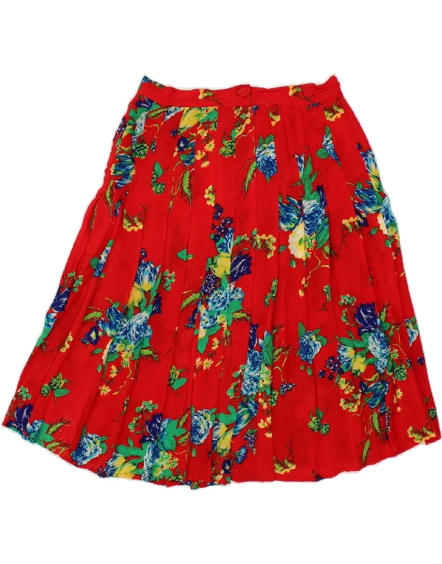 VINTAGE Womens Pleated A-Line Skirt IT 46 Large W28 Red Floral Viscose vintage skirt charm VINTAGE Womens Pleated A-Line Skirt IT 46 Large W28 Red Floral Viscose vintage skirt charm