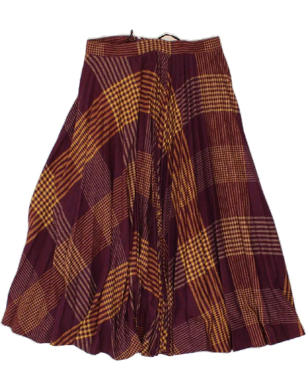 VINTAGE Womens Pleated A-Line Skirt W25 XS Maroon Plaid Polyester wool skirt warm