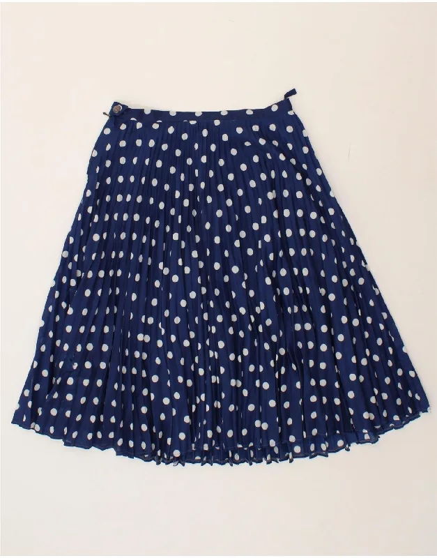 VINTAGE Womens Pleated A-Line Skirt W30 Medium Navy Blue Polka Dot tiered skirt playful VINTAGE Womens Pleated A-Line Skirt W30 Medium Navy Blue Polka Dot tiered skirt playful