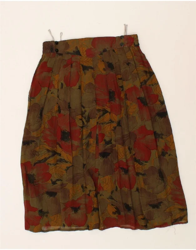 VINTAGE Womens Pleated Skirt IT 44 Medium W30 Green Floral Viscose denim skirt fashionable VINTAGE Womens Pleated Skirt IT 44 Medium W30 Green Floral Viscose denim skirt fashionable