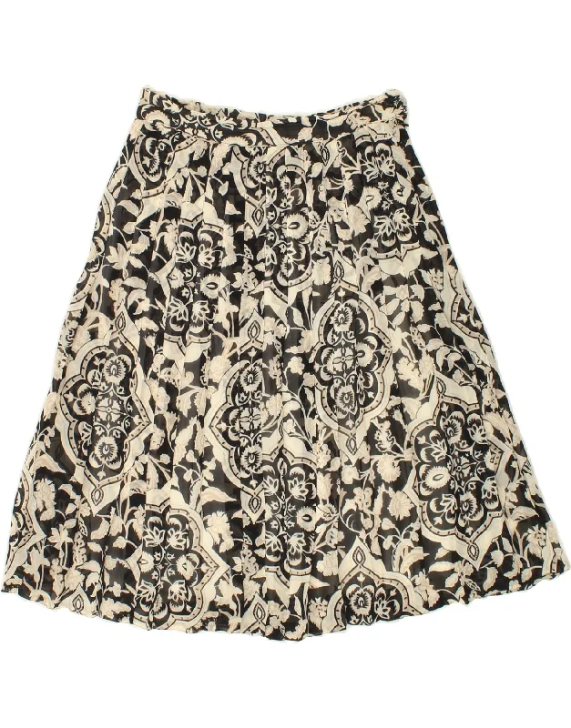 VINTAGE Womens Pleated Skirt UK 10 Small W28 Grey Floral Viscose denim skirt classic