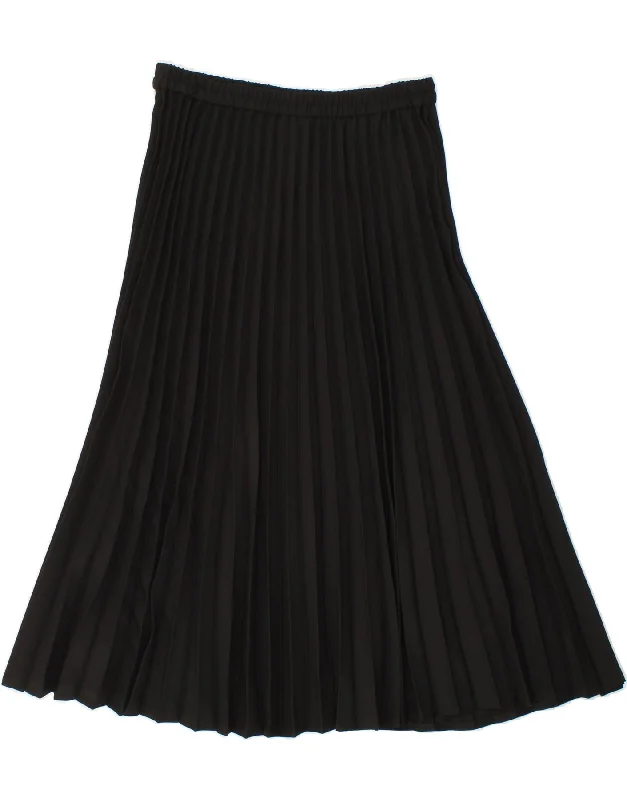 VINTAGE Womens Pleated Skirt UK 18 XL W36  Black Polyamide leather skirt sleek