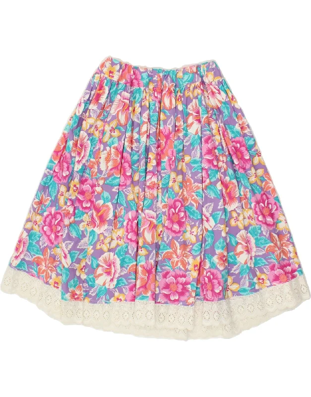VINTAGE Womens Pleated Skirt W26 Medium Multicoloured Floral denim skirt classic