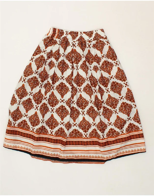 VINTAGE Womens Pleated Skirt W26 Small Brown Floral high waist skirt