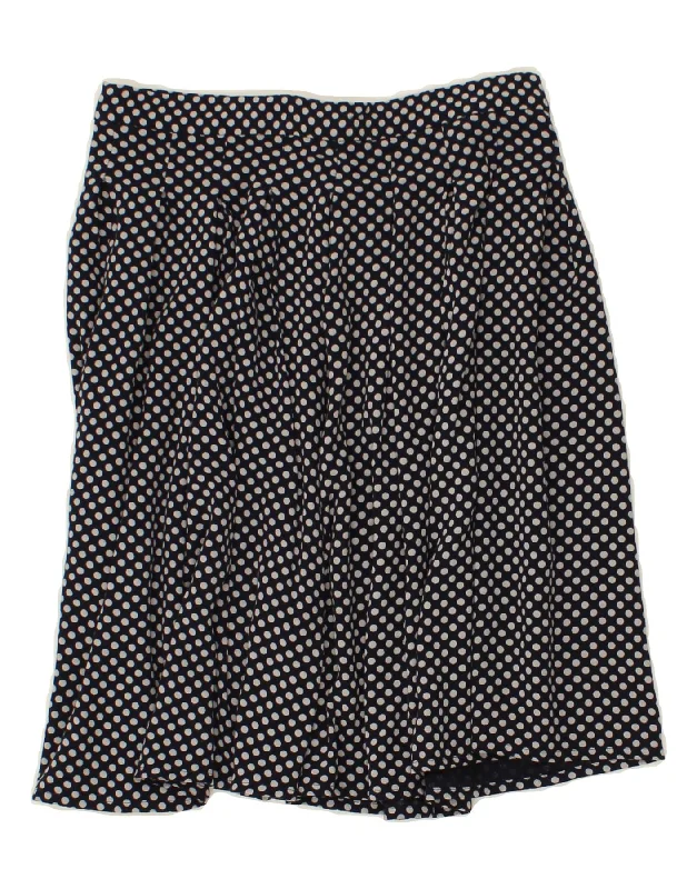 VINTAGE Womens Pleated Skirt W26 Small  Navy Blue Polka Dot velvet skirt rich