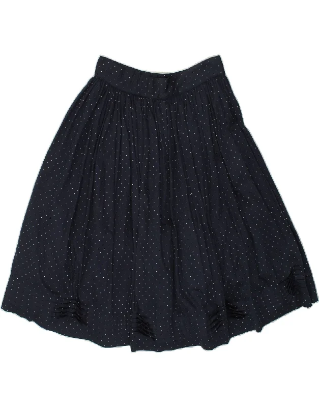 VINTAGE Womens Pleated Skirt W28 Medium Navy Blue Spotted wool skirt sturdy