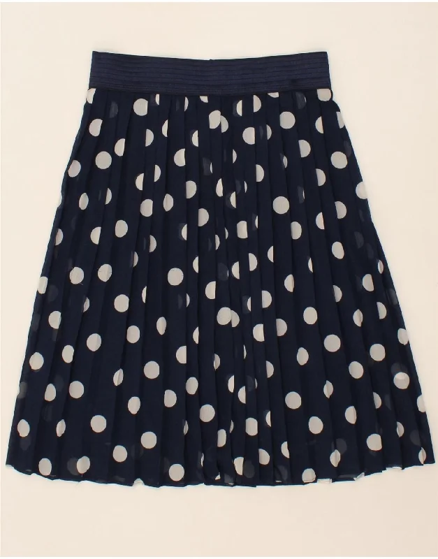 VINTAGE Womens Pleated Skirt W30 Medium  Navy Blue Polka Dot zip skirt side