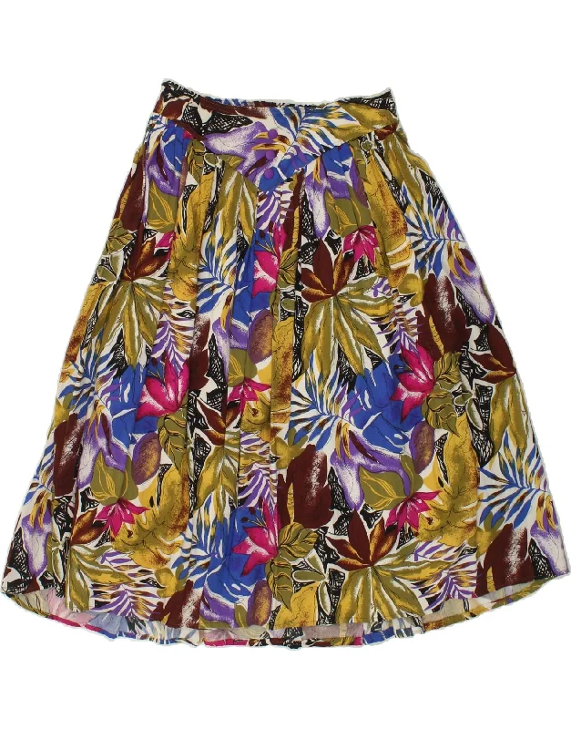 VINTAGE Womens Pleated Skirt W32 Large  Multicoloured Floral cotton skirt soft