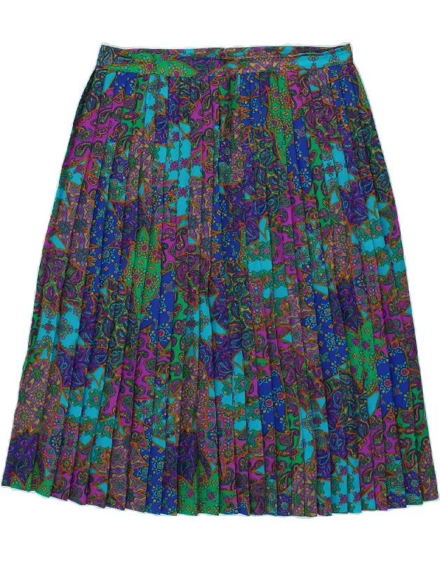 VINTAGE Womens Pleated Skirt W32 Large Multicoloured Paisley velvet skirt plush