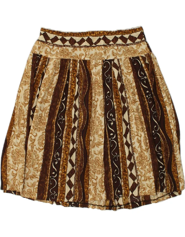 VINTAGE Womens Pleated Skirt W38 XL Brown Geometric Viscose spandex blend skirt