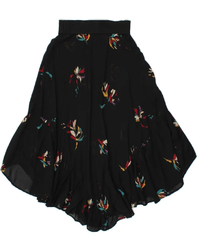 VINTAGE Womens See Through Asymmetrical Skirt W26 Small  Black Floral leather skirt modern