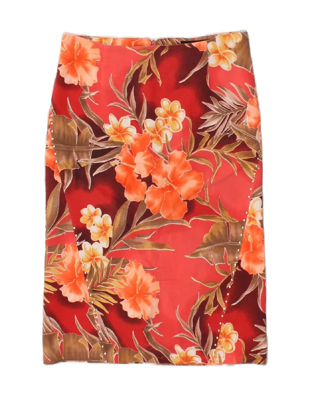 VINTAGE Womens Straight Skirt Small W28  Red Floral breathable skirt fabric