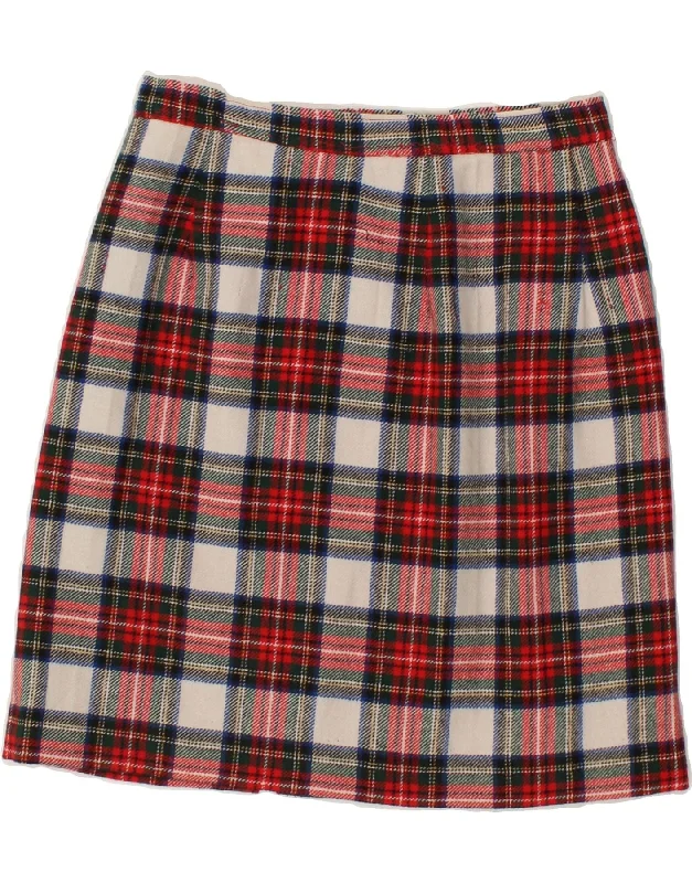 VINTAGE Womens Straight Skirt W26 Small Red Check lace skirt romantic