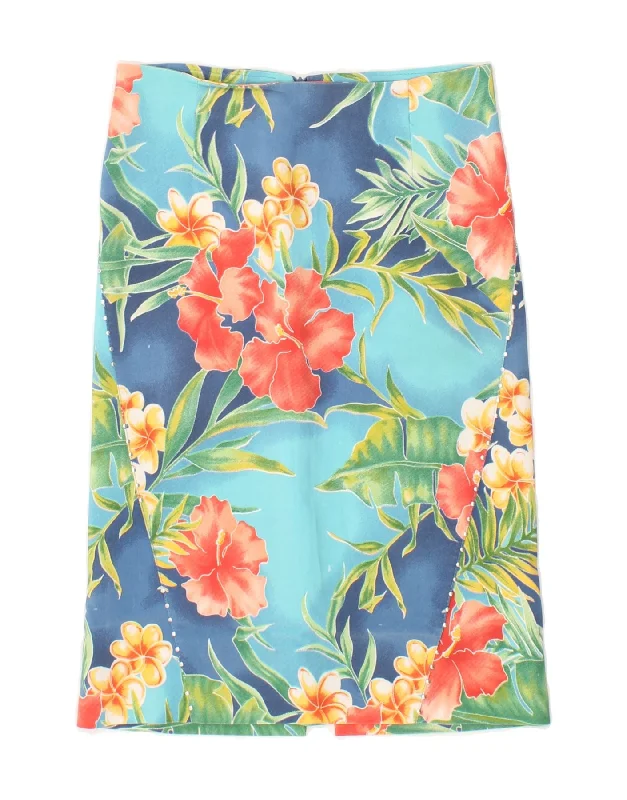 VINTAGE Womens Straight Skirt W28 Medium  Blue Floral Polyamide cashmere skirt plush