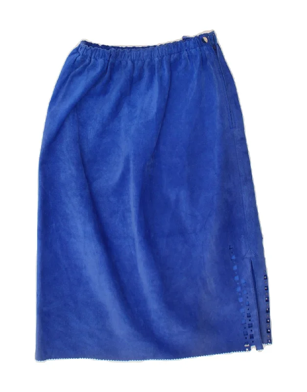 VINTAGE Womens Suede Midi Skirt IT 44 Medium W30 Blue Leather mini skirt trendy