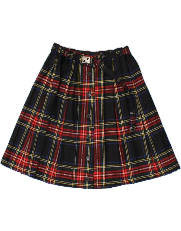 VINTAGE Womens Tartan Knife Pleated Skirt W32 Large Black Plaid Wool cashmere skirt plush VINTAGE Womens Tartan Knife Pleated Skirt W32 Large Black Plaid Wool cashmere skirt plush
