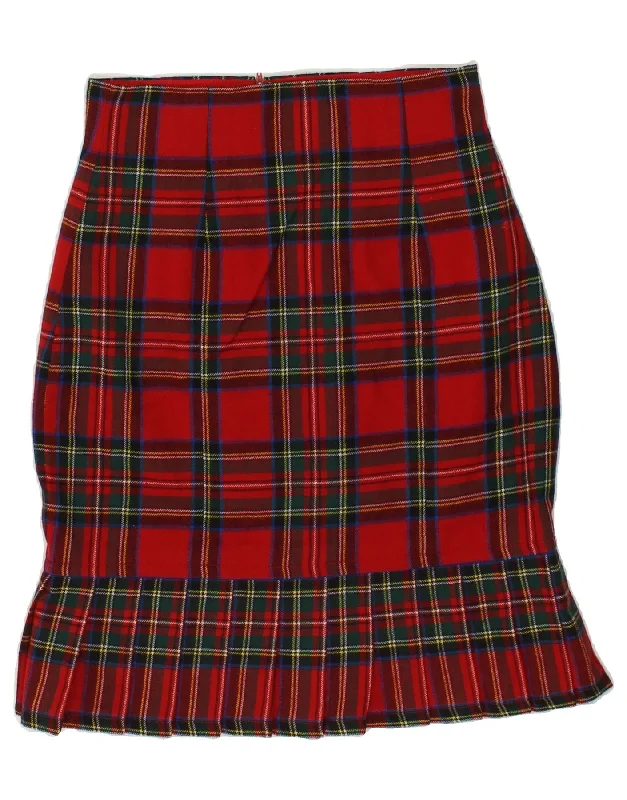 VINTAGE Womens Trumpet Skirt W26 Small Red Plaid chiffon skirt lightweight