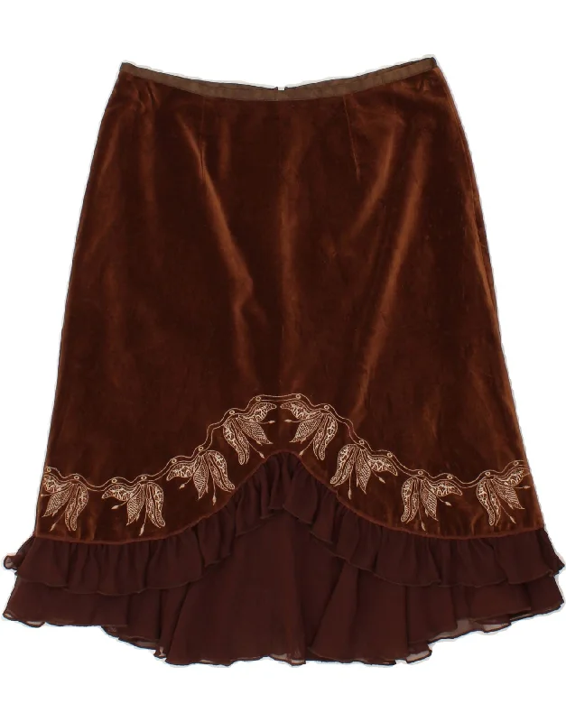 VINTAGE Womens Velvet A-Line Skirt EU 38 Medium W30 Brown Floral Cotton leather skirt bold VINTAGE Womens Velvet A-Line Skirt EU 38 Medium W30 Brown Floral Cotton leather skirt bold