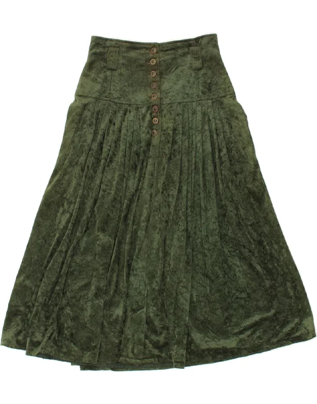 VINTAGE Womens Velvet A-Line Skirt IT 36 XS W26 Green Acetate leather skirt refined
