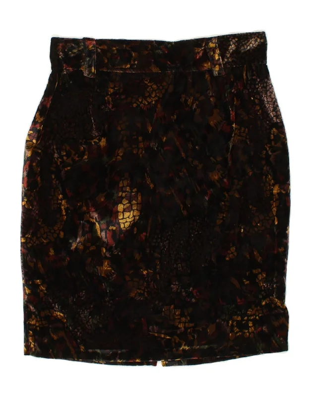 VINTAGE Womens Velvet Abstract Pattern Pencil Skirt IT 48 XL W32 Brown silk skirt elegant VINTAGE Womens Velvet Abstract Pattern Pencil Skirt IT 48 XL W32 Brown silk skirt elegant