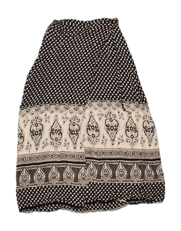 VINTAGE Womens Wrap Skirt EU 38 Medium W32 Black Paisley Viscose zip skirt side