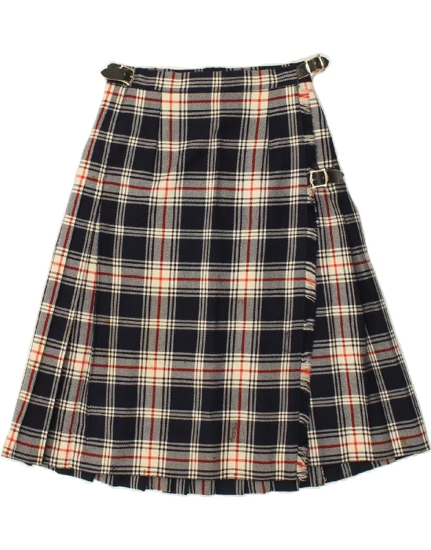 VINTAGE Womens Wrap Skirt W26 Small Black Check Wool velvet skirt rich