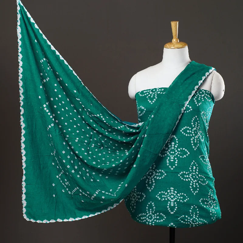 Green - 3pc Satin Cotton Kutch Bandhani Dress Material 49