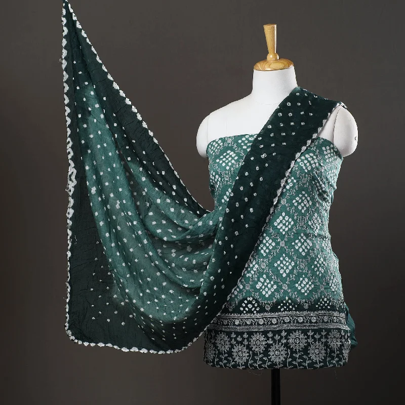 Green - 3pc Satin Cotton Kutch Bandhani Dress Material 60