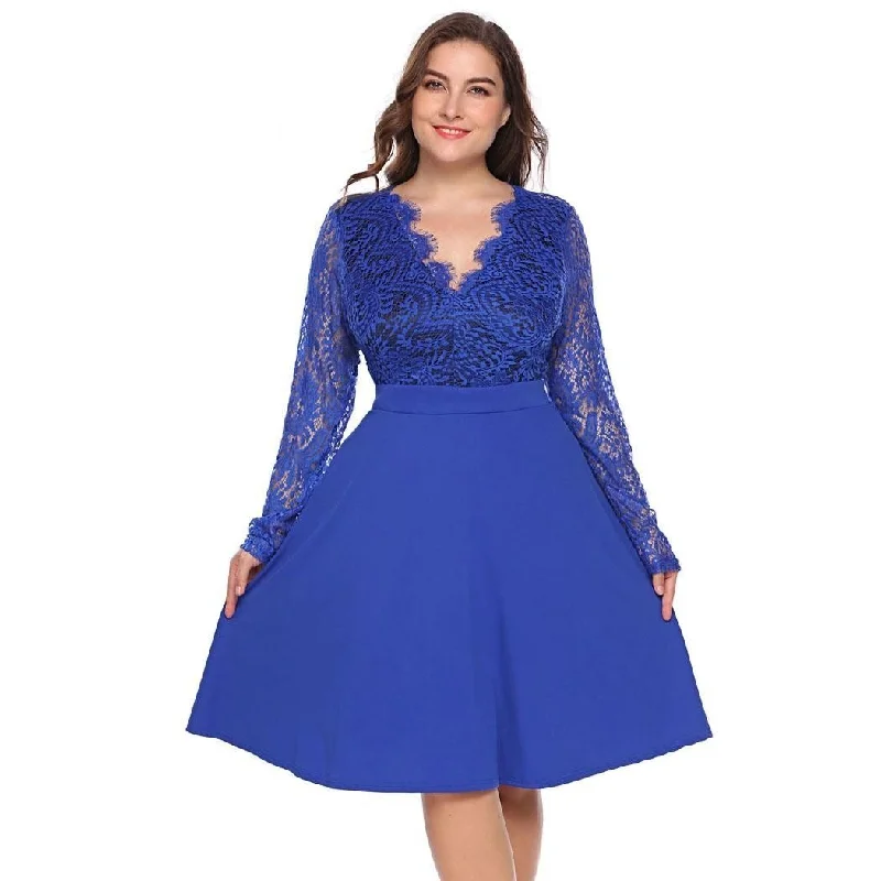 ANALUKE Backless Large Swing Lace Dress