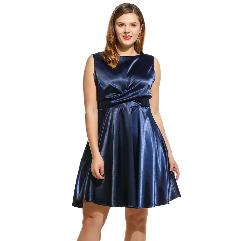 ANALUKE O Neck Zip-up Brand Swing Sexy Dress