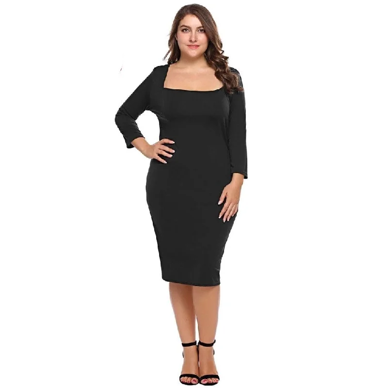 ANALUKE Slim Fit Square Neck Bandage Sexy Dress