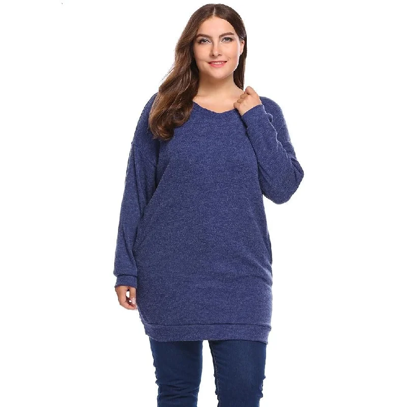 ANALUKE Solid V-Neck Pocket Sexy Dress