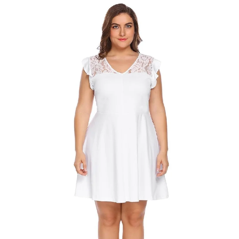 ANALUKE  V-Neck Flutter Sleeve Lace Dress