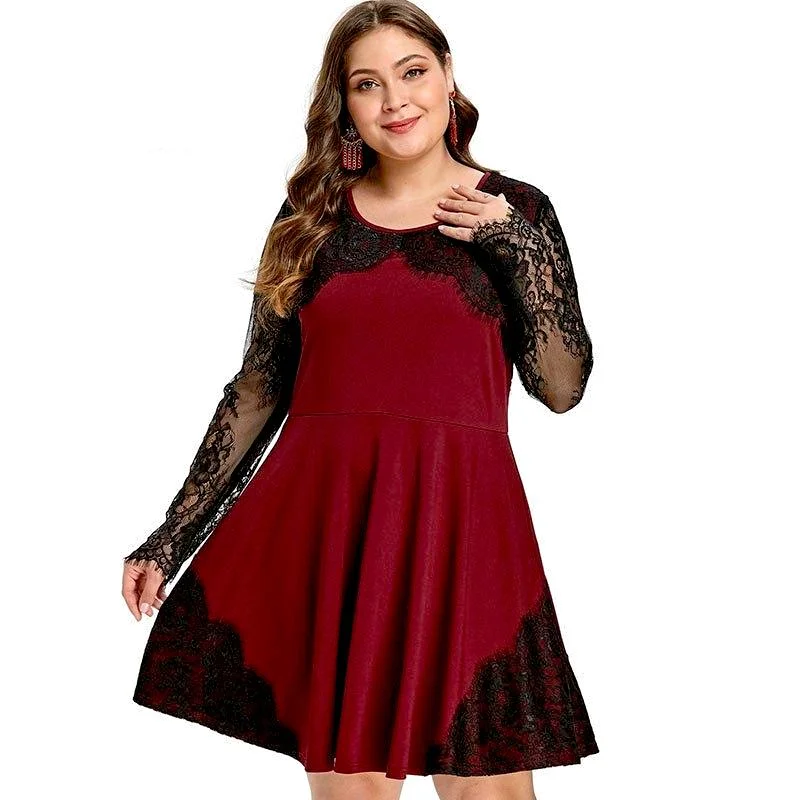 ANALUKE Vintage Lace Insert Flare Lace Dress
