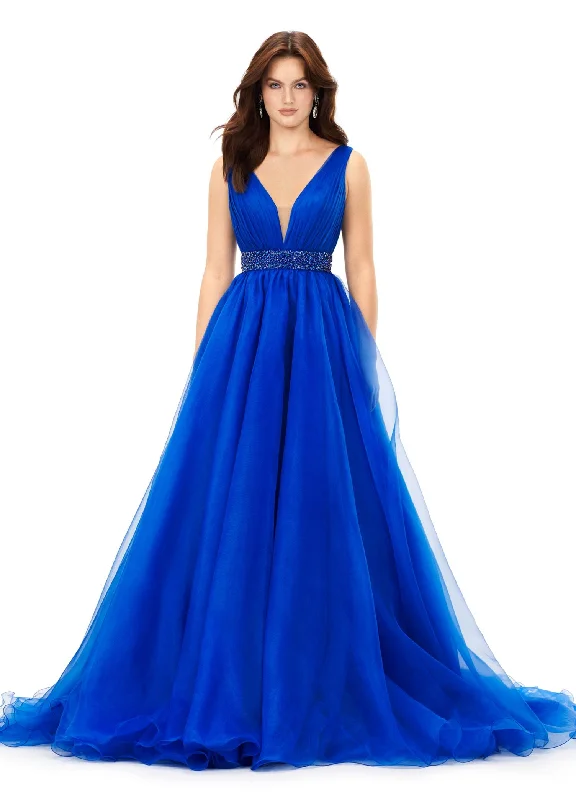 Ashley Lauren 11305 V Neckline Organza Prom Dress Ball Gown